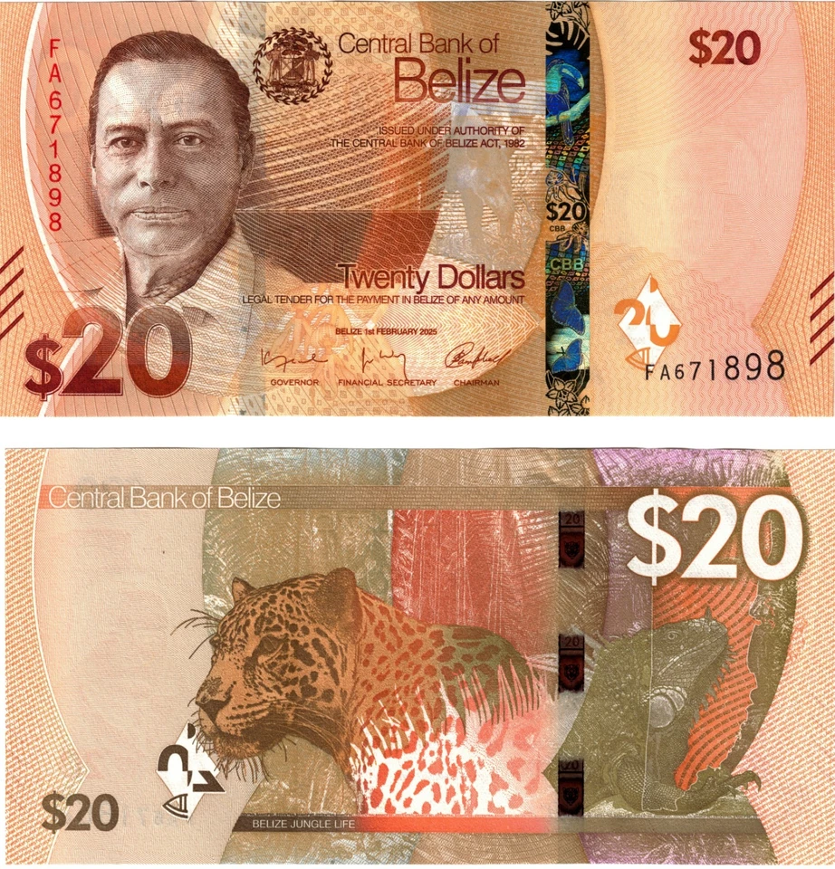 Billete de 20 dólares P76 de Belice 2025 sin circular nuevo Foto 1 de 1