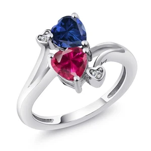 925 Sterling Silver Created Sapphire Created Ruby and White Moissanite Ring For - Picture 1 of 6