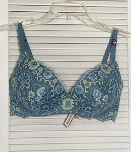 Victoria's Secret NWT Dream Angels Padded No-wire Lace Bra 36C Floral Teal Lace - Picture 1 of 20