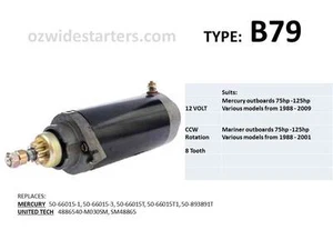 Mercury / Mariner starter motor suits 75hp-125hp from 1988-2009. - Picture 1 of 4