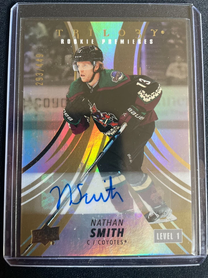 Nathan Smith 2022-23 UD Trilogy Rookie Premieres Gold Auto RC Card #293/449 - Image 1 of 1