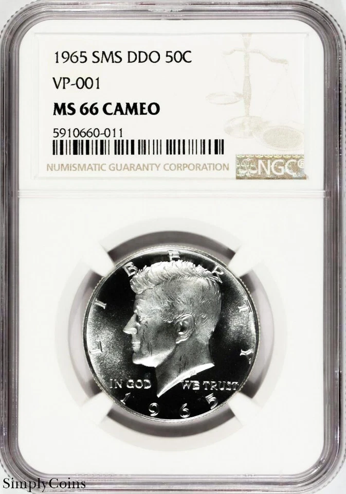 1965 DDO VP-001 SMS Kennedy Half Dollar ~ NGC MS66 CAMEO ~ TOP POP! 1 OF 2! - Image 1 of 4