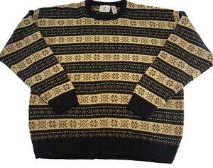 Vintage Farah Pullover 2XL Fair Isle Acryl Biege Navy gestreift 90er - Bild 1 von 14