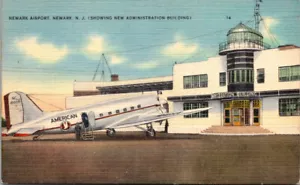 NEWARK NEW JERSEY - AMMINISTRAZIONE AEROPORTUALE BLDG. - ARIA AMERICANA - CARTOLINA IN LINO - Foto 1 di 2