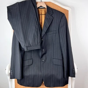 Bachrach Suit Mens 41R Black Pinstripe 3 Button 100% Wool Pants 34x32 Sharp Gent - Picture 1 of 20