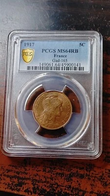 1917 France 5 Centimes Gad 165 PCGS MS64 RB Dupuis                          4089 - Image 1 of 4