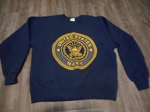 Vintage US Navy Sweatshirt Men Large,Soffe, Made USA,Crewneck Blue 90s Pullover - Picture 1 of 3