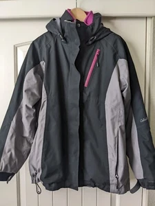 Cabelas Jacket Women Medium Reg/Norm Gray Full Zip Hooded Coat Pink Fleece Line - Picture 1 of 10