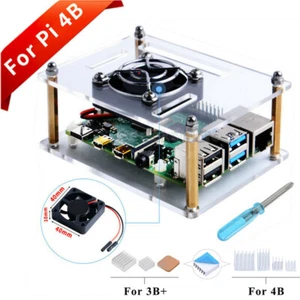 Acrylic Clear Case with Cooling Fan Heatsinks for Raspberry Pi 4 / 3 / 2 Model B - Picture 1 of 12