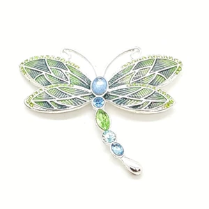 NAPIER Rhinestone Enamel Dragonfly Pin/Brooch Blue Green Silver Tone Lot#5 - Picture 1 of 5