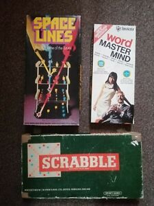Vintage Board Games Bundle Scrabble Mastermind & Space Lines boxed.
