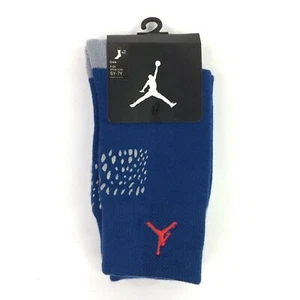 Jordan Jumpman Boys Crew Socks 2 Pack True Blue-Gray-Red Kid Shoe Size 5Y-7Y NEW - Picture 1 of 3