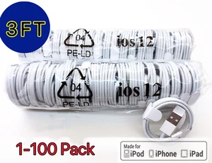 LOT 1-100Pack USB Charger Cable Cord For Apple iPhone 7P 8 X XR 11 12 13Pro Max - Picture 1 of 5