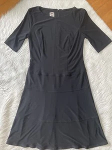 Anne Klein Schwarz A Linie Kleid Stretch Kurzarm Urlaub Cocktail Gr. 4 - Bild 1 von 5