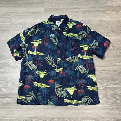 Big Dogs Shirt Men's L Blue Linen All Over Print Margarita Drinking Button Up - Image 1 of 4