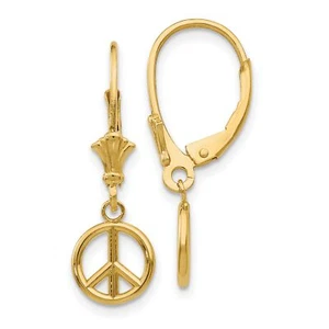 14k Yellow Gold 3-D Peace Symbol Leverback Earrings - Picture 1 of 7