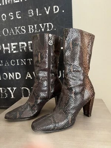 Donald Pliner Brown Leather Snake Print Mid Shaft Boots 8.5 M - Picture 1 of 8
