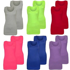 2 PACK LADIES VEST WOMENS COTTON STRETCHY RIBBED T SHIRT CAMI CASUAL TANK TOPS - Picture 1 of 20