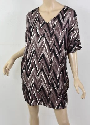 TUCKER коричневый/серо-коричневый шеврон акварель напечатано шелк доломан Shift платье M - Изображение 1 из 4