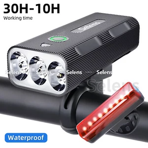 10000mAh LED Bicycle Bike Light Front Rear Rechargeable Headlight Tail Lamp Set - Picture 1 of 13