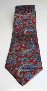 James River Trader Silk Tie Red Blue Purple Paisley Floral Theme 56” Long 3.5” W - Picture 1 of 3