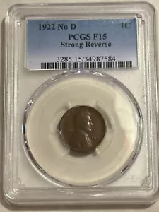 Moneda de centavo 1922 Nº D F15 PCGS Lincoln Cent 1C fuerte reverso muy bonita #7584 - Imagen 1 de 6