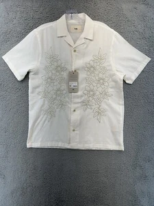 Folk Clothing Hemd Herren S Elfenbein Kurzarm Knopf Leinenmischung Hawaii Blumen - Bild 1 von 18