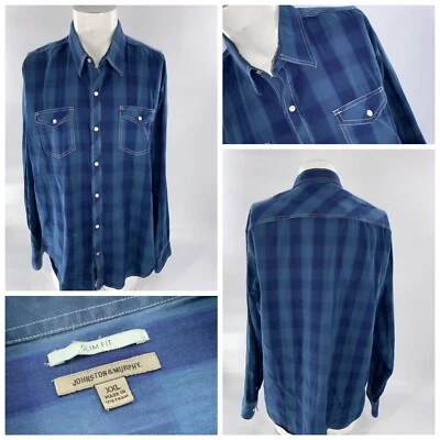 Johnston Murphy Western Long Sleeve Button Shirt XXL Blue Cotton Snaps YGI D2-37 - Image 1 of 4