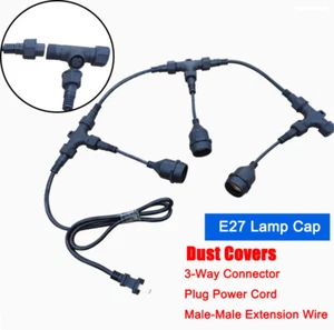 IP68 Outdoor E27 Waterproof Lamp Cap/Power Cord/3-Way Connector/Extension Wire - Picture 1 of 33