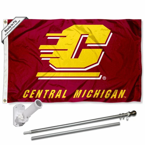 Central Michigan Chippewas Flag Pole and Bracket Gift Set Package Cover