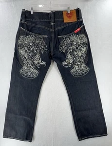 Vintage Y2k Ed Hardy Eagle Skull Jeans Stickerei Gr. 36x32 selten - Bild 1 von 24