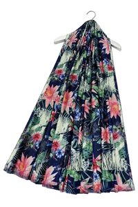 Women's Vintage Indian Tiger & Floral Print Wool Frayed Scarf Ladies Shawl 8198 - Picture 1 of 4