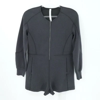 Lululemon Romper Womens 6 Black Ribbed Softstreme Long Sleeve Zip Casual - Image 1 of 4
