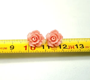 Orecchini donna roselline corallo rosa perno argento bianco 925 fatto in Italia - Foto 1 di 8