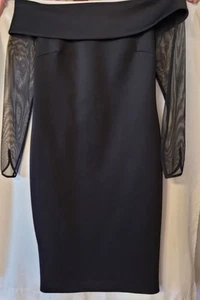 Calvin Klein Black White Off The Shoulder Sleek Black Dress  Size 10 - Picture 1 of 1