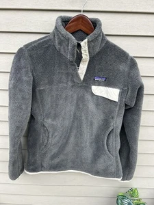 PATAGONIA Pullover Women’s Snap-T Re-Tool Polartec Fleece Gray Deep Pile Médium - Picture 1 of 8