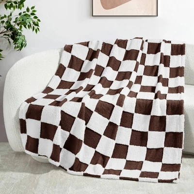 Cobijas Calientes 50x60 Para Invierno El Frio Manta De Cuadros Marrón y Blanca Foto 1 de 4