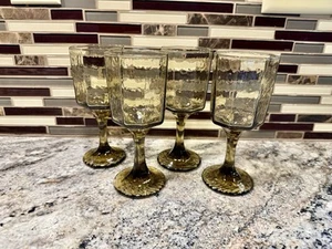 Set of 4 Vintage Libbey Facets Brown Water / Wine Goblet Glasses. - Picture 1 of 4