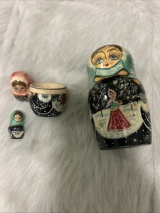 "Muñeca rusa anidadora vintage de madera de 4,5"" y 3 piezas de muñeca" - Imagen 1 de 23