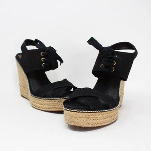Zapatos para mujer TORY BURCH alpargata de lona negra con cordones cuñas talla 6B - Imagen 1 de 6