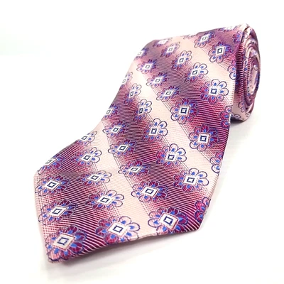 Corbata XMI Platino Lujo Rosa Púrpura Geométrica Floral Rayas Seda EE. UU. Foto 1 de 4