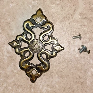 VTG Brass Drawer Pull Backplate Gothic design 891 Ajax 4 3/8” X 3 1/4” - Picture 1 of 7