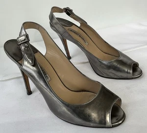 Manolo Blahnik Metallic Silber Slingback Peeptoe Heels Gr. 41 / 9,5 - Bild 1 von 7