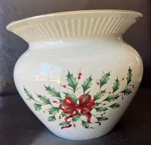 Lenox Creme Schale mit Stechpalme und rotem Band Design Urlaub Cachepot Pflanzgefäß - Bild 1 von 8