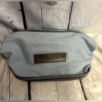TOMMY BAHAMA туалетных принадлежностей путешествий молнии чехол сумка синий джинсовой ткани искусственной коричневой кожи - Изображение 1 из 4