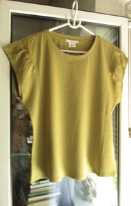 EDC ESPRIT DAMEN BASIC KURZARM FREIZEIT BAUMWOLLE SHIRT OLIVGRÜN M, 38 NEU - Bild 1 von 9