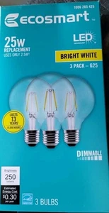 12 EcoSmart Bulbs G25 Globe Dimmable LED 25W Clear Glass Daylight Bright White - Picture 1 of 1