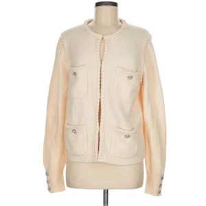 J.Crew Odette Sweater Lady Jacket Jewel Buttons Med Alpaca Wool Ivory Preppy - Picture 1 of 13