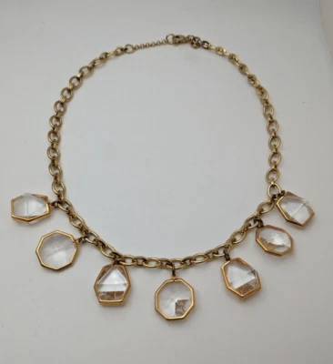 Collar Vintage Ann Taylor Grande Cristal Transparente Estrás Tono Oro Amarillo 19" Foto 1 de 4