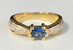 18K Yellow Gold W/ Sapphire & Diamond Ring Size N 1/2 - 6 3/4 - Picture 1 of 10